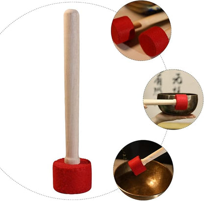 Healifty Singing Bowl Striker Mallet Felted Wrapped Wooden Singing Bowl Mallet Gong Mallet with Wood Handle and Rubber Head for Meditation Prayer Yoga Mindfulness 29CM Red