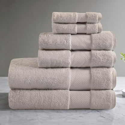 Madison Park Turkish 100% Cotton 600Gsm Luxury Premium Thick Soft Absorbent Hotel Bathroom Towel Set Shower Hand Face Washcloths, Assorted Sizes, Taupe 6 Piece
