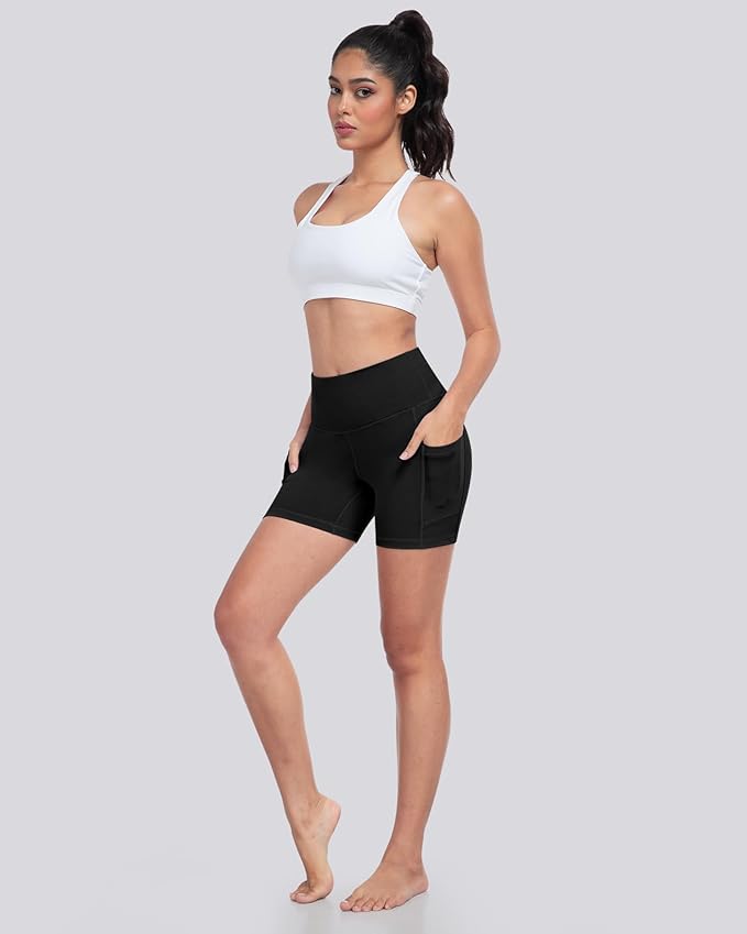 LZYVOO Biker Spandex Shorts Women, High Waisted Tummy Control Workout Yoga Shorts with Pockets