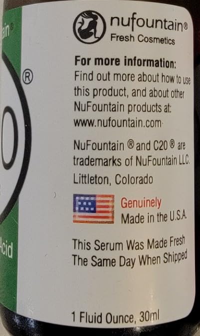 NuFountain® C20® Ferulic HAND CRAFTED C20 L-Ascorbic Acid Serum. Made Fresh When Ordered