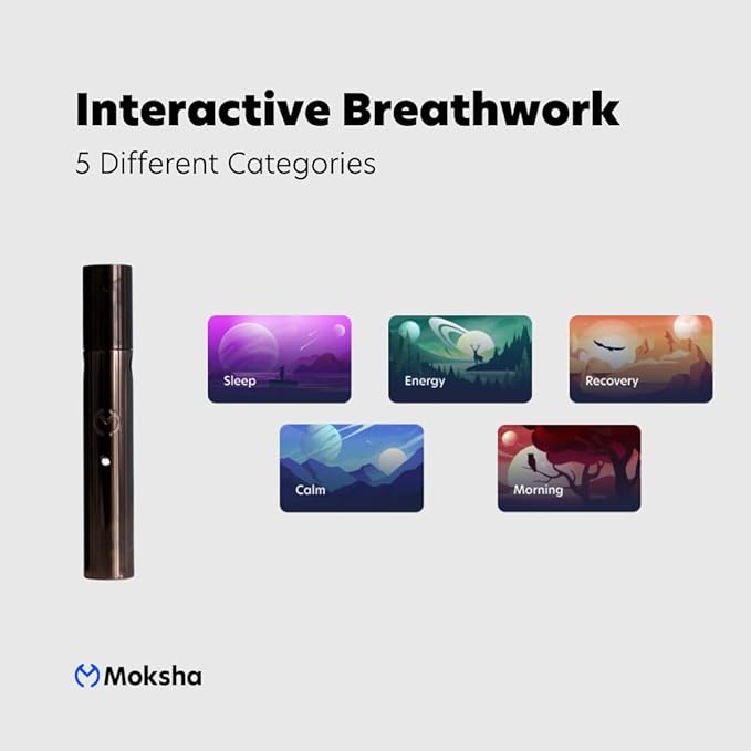 Moksha O₁ | Gamified Breathwork Tool | Smart Meditation Device | iOS Only | Mindfulness Tool for Immediate Calm and Instant Anxiety Relief | Sleep Aid Device (Moon)