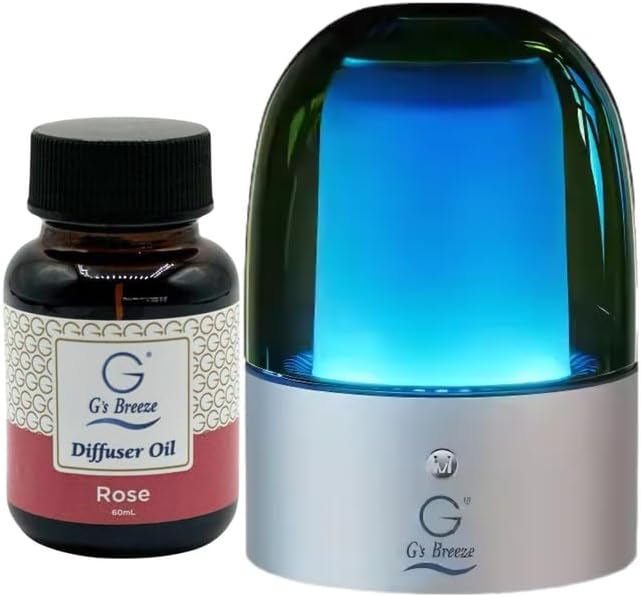 G's Breeze Smart Aroma Diffuser with 60ml Rose Scent Refill – Bluetooth & Wi-Fi App Control - LED Lighting, Adjustable Intensity - Long-Lasting Romantic Floral Fragrance for Home or Office
