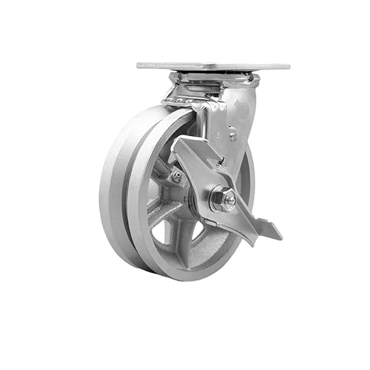 V Groove Semi Steel Cast Iron Swivel Top Plate Heavy Duty Caster with 6 Inch Wheel and Top Lock Brake – 1,200 lbs. Capacity/Caster - Service Caster Brand