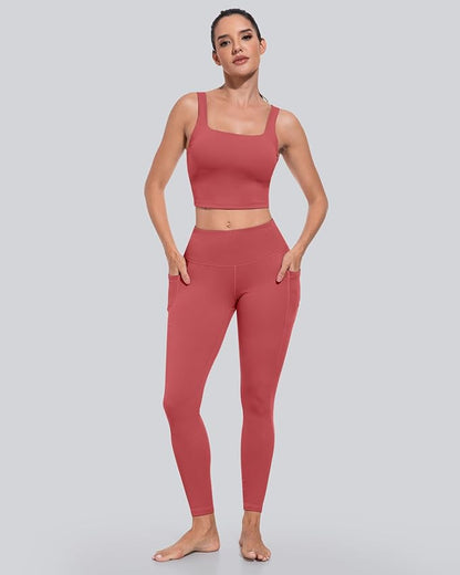 CHRLEISURE Leggings with Pockets for Women, High Waisted Tummy Control Workout Yoga Pants