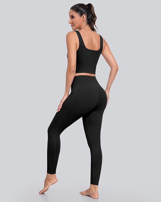 CHRLEISURE Leggings with Pockets for Women, High Waisted Tummy Control Workout Yoga Pants