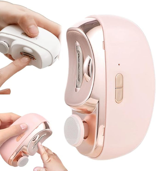 3 in 1 Automatic Electric Nail Clipper with Polishing, Safe and Convenient Nail Trimmer, Two-Speed Adjustment Electric Toe Nail Clippers Nail Cutter with Light for Kids Adults (Pink)