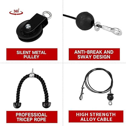 Cable Pulley System Home Gym, LAT Pull Down Weight Pulley System Gym Fitness DIY Loading Pin Weight Lifting Triceps Rope Workout Adjustable Length Pulley Cable Machine Attachments for Home Gym