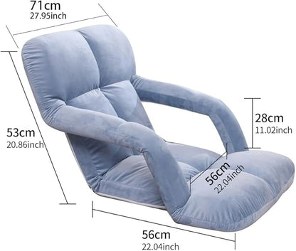 WoodShine Adjustable 6-Position Padded Floor Chair with Arms Folding Floor Seating Pillow Gaming Chair (Morandi Blue)
