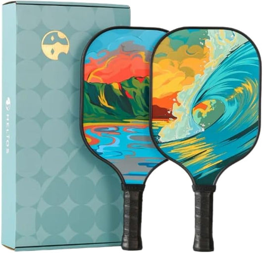HELIOS Hawaii Pickleball Paddle Set of 2 – O'ahu | Includes Pipeline & Diamond Head Paddles | Particle-Printed Fiberglass Surface with 13mm Reactive Honeycomb Core | 8oz, Beginner Set for Control