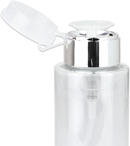 7oz Silver Push Down Pump Dispenser Empty Refillerble Bottle with Flip Top Cap - for Nail Polish, Travel, Cosmetics Packaging