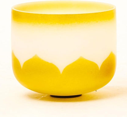 Leize Crystal Singing Bowl Gold Chakra Tuned Quartz 8” wide 432hz G Note with Suede Striker