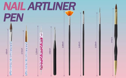 Artdone 31pcs Nail Art Brushes, Nail Art Tool Set, Dotting Tools, Dust Brush,Striping Brushes for Long Lines, Drawing Pen For Gel Polish Design supply