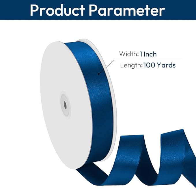 1" Width x 100 Yards Satin Ribbon, Navy Blue Ribbon Perfect for DIY Craft, Bows, Gift Wrapping, Flower Bouquet, Valentine's Day, Christmas and Party Decoration