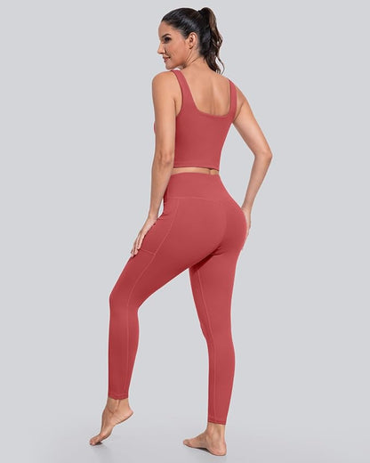 CHRLEISURE Leggings with Pockets for Women, High Waisted Tummy Control Workout Yoga Pants