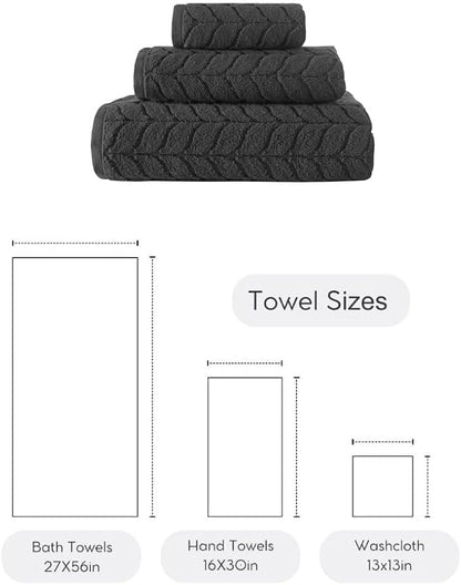 BAGNO MILANO Turkish Bath Towels, Soft Plush Jacquard Luxury Bath Towels, Quick Dry Towel Set (Charcoal, 3 pcs Towel Set)