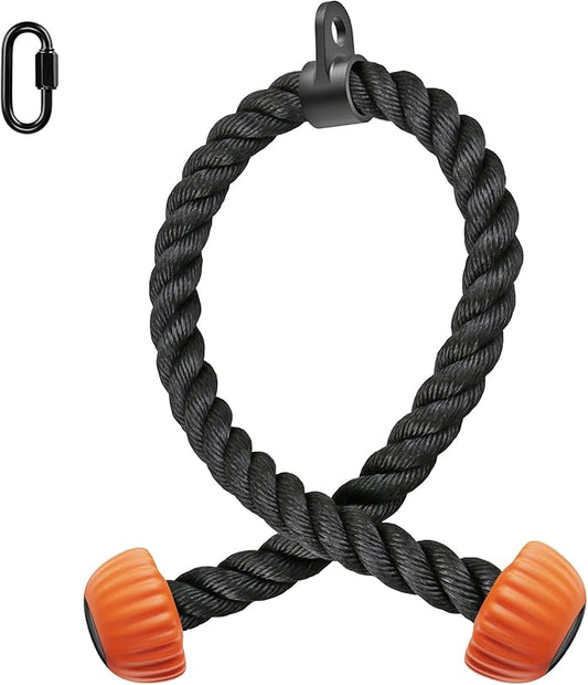 SELEWARE Triceps Rope with Non-Slip Soft Rubber Ends Home Gym Cable Attachment Workout Accessories 28 & 36 inches Long LAT Pulldown Attachment Black and Orange