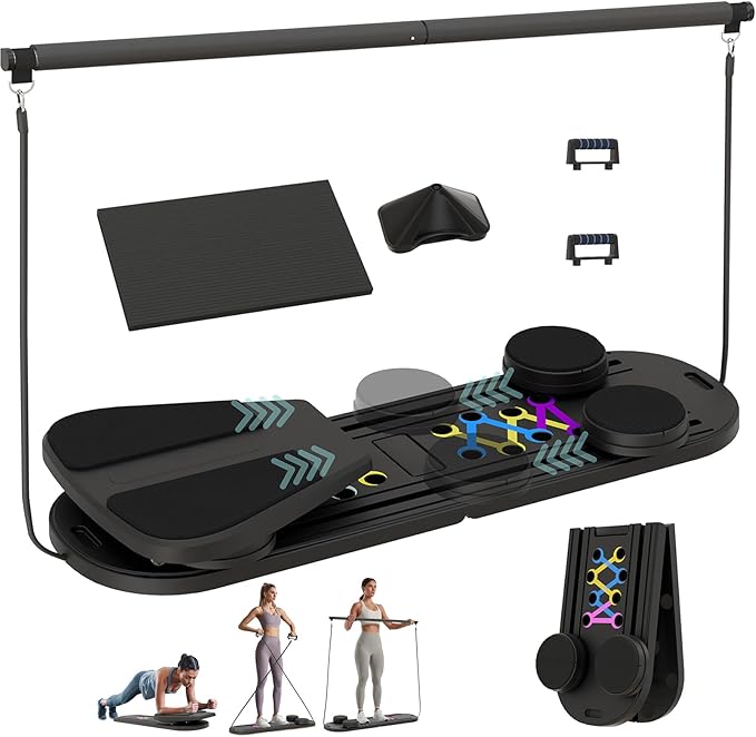 Pilates Board, Multifunctional Pilates Reformer Machine with Ab Trainer, Portable Pilates Reformer for Core & Full Body Workout, Foldable Home Gym Pilates Equipment for Women & Beginners