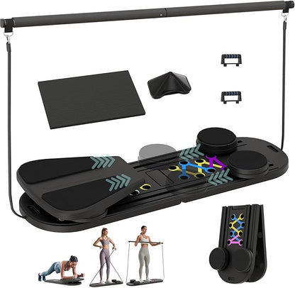 Pilates Board, Multifunctional Pilates Reformer Machine with Ab Trainer, Portable Pilates Reformer for Core & Full Body Workout, Foldable Home Gym Pilates Equipment for Women & Beginners