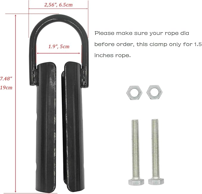 1½" Climbing Rope Clamp, 1.5” Battle Rope Attachment Hook Accessories, Rope Clasp for Rope Climb, Climbing Training Garage Home Gym Workout Fitness Strength Training (1.5" 1SET Black)