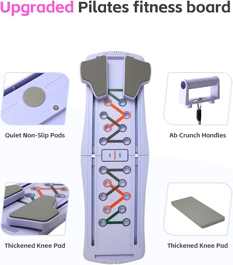 Pilates Board,Pilates Reformer Sets, Multifunctional Abdominal Pilates Board for Home Workout,Fitness Equipment, Portable Foldable Ab Board Trainer Pilates Exercise Machine for Women