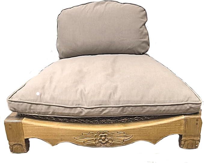 Handcrafted Wooden Meditation Chair with Woven Seagrass Seat, 30 x 28 x 18 inches (Stone)