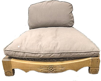 Handcrafted Wooden Meditation Chair with Woven Seagrass Seat, 30 x 28 x 18 inches (Stone)