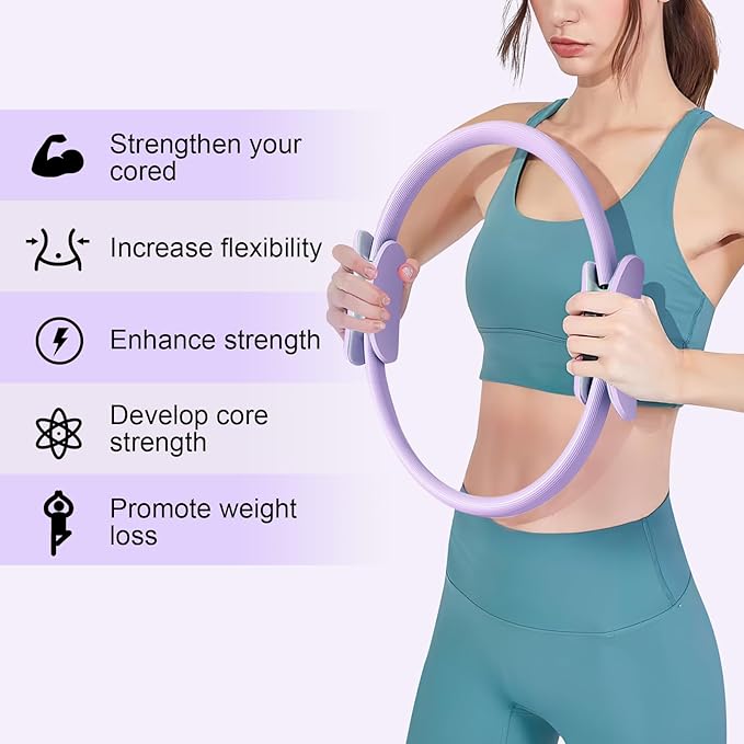 Pilates Ring 15 Inch Magic Circle Ring, Dual Padded Handles Pilates Rings Circle, Adjustable Yoga Ring
