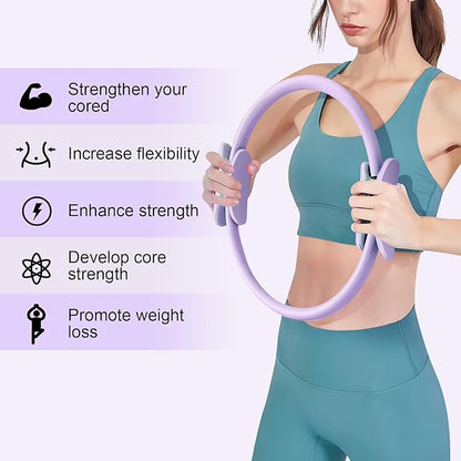 Pilates Ring 15 Inch Magic Circle Ring, Dual Padded Handles Pilates Rings Circle, Adjustable Yoga Ring