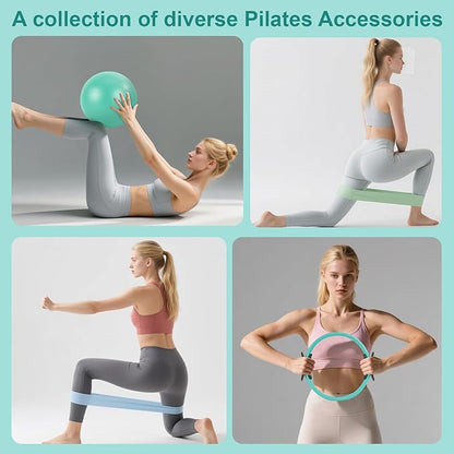 Home Pilates Essentials Kit – Home Pilates Equipment Kit with a 14-inch Pilates Ring and 9.8-inch Pilates Ball,4 Resistance Bands for Beginners—Train Muscles, Flexibility & Core Strength at Home