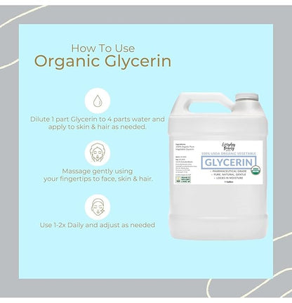 100% Organic Glycerin - Bulk 1 Gallon - For Skin & Hair - Food Grade - USDA Certified - Not From Palm Oil - Perfect Skin and Hair Moisturizer
