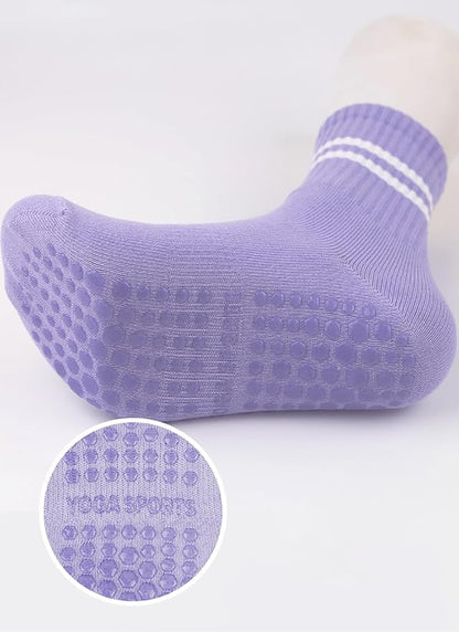 DTWAWA Womens 4Pcs Pilates Grip Socks Non Slip Yoga Socks with Grips Barre Hospital Athletic Socks for Women