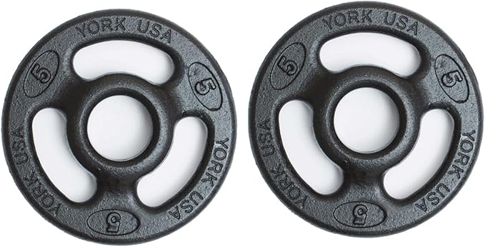 York Barbell 2" ISO-Grip Steel Olympic Weight Plates (2.5 lb, 5 lb, 10 lb pair) – Durable Steel Composite, Casting Coating, 3-Grip Anti-Pinch Design for Safe, Easy Handling – Home & Commercial Use