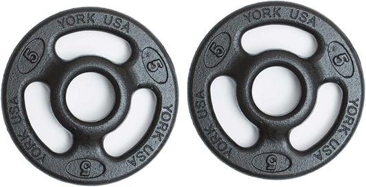 York Barbell 2" ISO-Grip Steel Olympic Weight Plates (2.5 lb, 5 lb, 10 lb pair) – Durable Steel Composite, Casting Coating, 3-Grip Anti-Pinch Design for Safe, Easy Handling – Home & Commercial Use