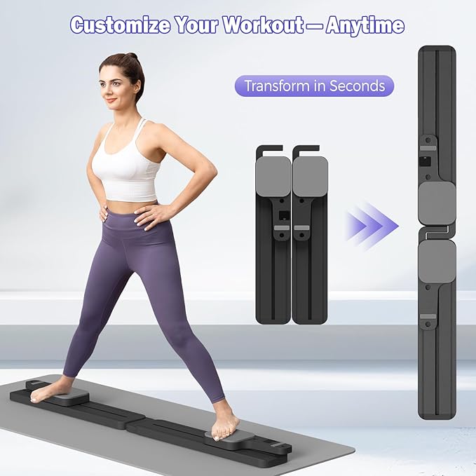 Pilates Reformer Board with Resistance Bands – Portable Pilates Machine, Full Body Workout for Home, Core Strengthener, Glute & Leg Toning, Dual Use, LED Timer & Calorie Display