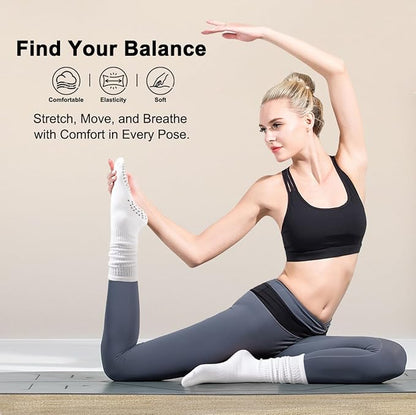 Grip Pilates Slouch Socks for Women, Non Slip Scrunch Yoga Barre, Grippy Slouchy Knee High Boot Socks for Hospital