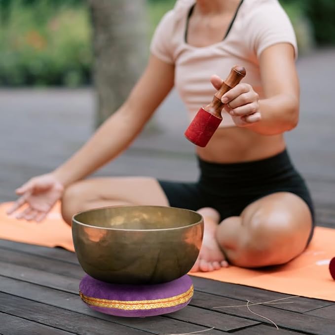 Singing Bowl Cushion for Tibetan Singing Bowls, Handmade Silk Brocade Round Cushion Pillow for Sound Healing and Crystal Sound Bowls Accessories(Purple,7.5 Inch)