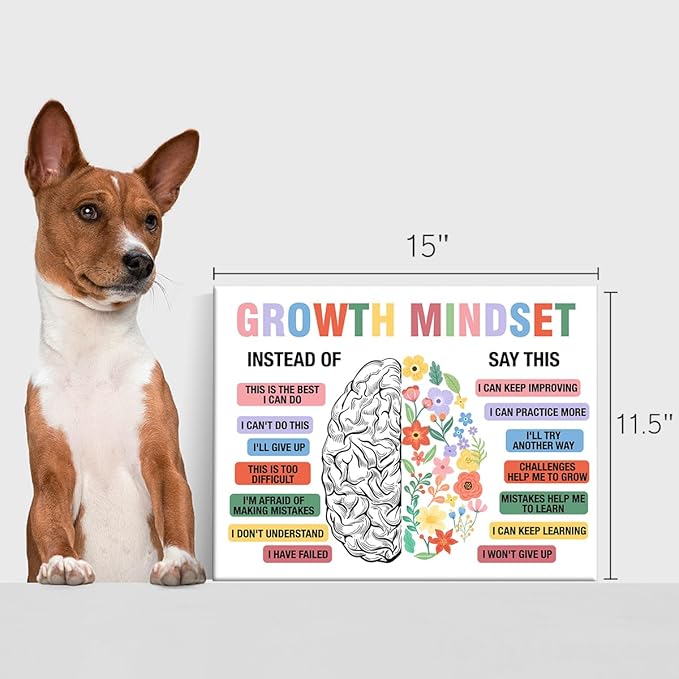Mental Health Therapy Office Wall Art Growth Mindset Poster Painting Framed Wall Decor for School Psychology Office, Positive Affirmations Canvas Print Mental Health Decor