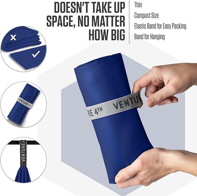 VENTURE 4TH Quick Dry Towel. Microfiber Travel Towel Ideal for Camping, Hiking, Backpacking, Gym. Lightweight & Fast Drying Travel Towels for Body. Compact & Easy to Pack - Navy Blue Medium