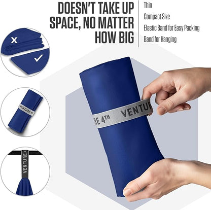 VENTURE 4TH Quick Dry Towel. Microfiber Travel Towel Ideal for Camping, Hiking, Backpacking, Gym. Lightweight & Fast Drying Travel Towels for Body. Compact & Easy to Pack - Navy Blue Medium