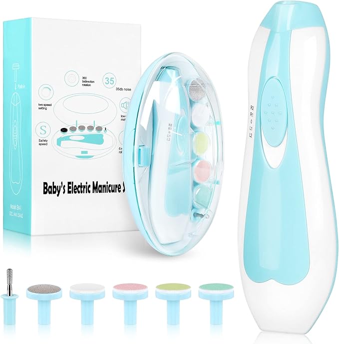 Baby Nail Trimmer Electric,Baby Nail Clippers, 6 in 1 Baby Nail File,Nail File Baby Grooming Kit Manicure Set for Toddler or Adults (Blue)
