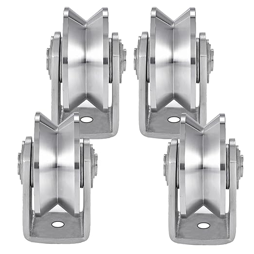 V Groove Wheel Stainless Steel Heavy Duty Wire Rope Pulley Block Sliding Gate Rollers Double Bearing Plate Caster Solid Track Rollers Wheels Fence Gate Wheel