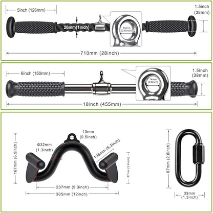 Kipika Cable Machine Attachment, Triceps LAT Pulldown Attachments, Home Gym Workout Accessories Heavy Duty Cable Machine Accessories Triceps Rope D Row Handle LAT Pull Down Bar Straight Bar Exercise