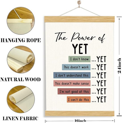 YGSDZY The Power Of Yet Poster, Therapy Office Decor, Wood Poster Hanger, Boho Classroom, Growth Mindset Mental Health Posters, Therapy Wall Art, School Psychology, Classroom Decor