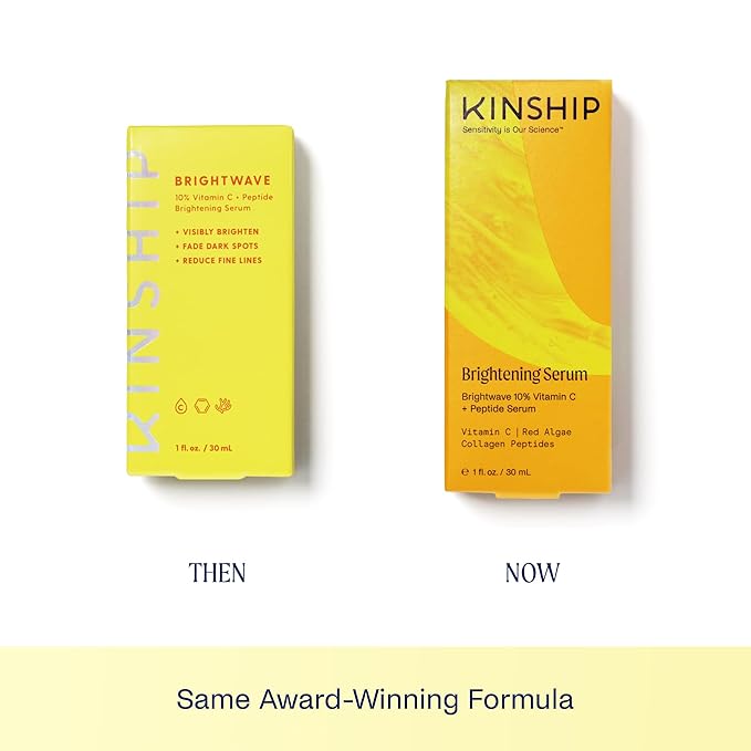 Kinship Brightwave Brightening 10% Vitamin C Serum for Face | Peptide Serum Dark Spot Corrector | Vegan Collagen Anti Aging Skincare | Smooth Fine Lines | Reduce Wrinkles (1 Fl Oz)