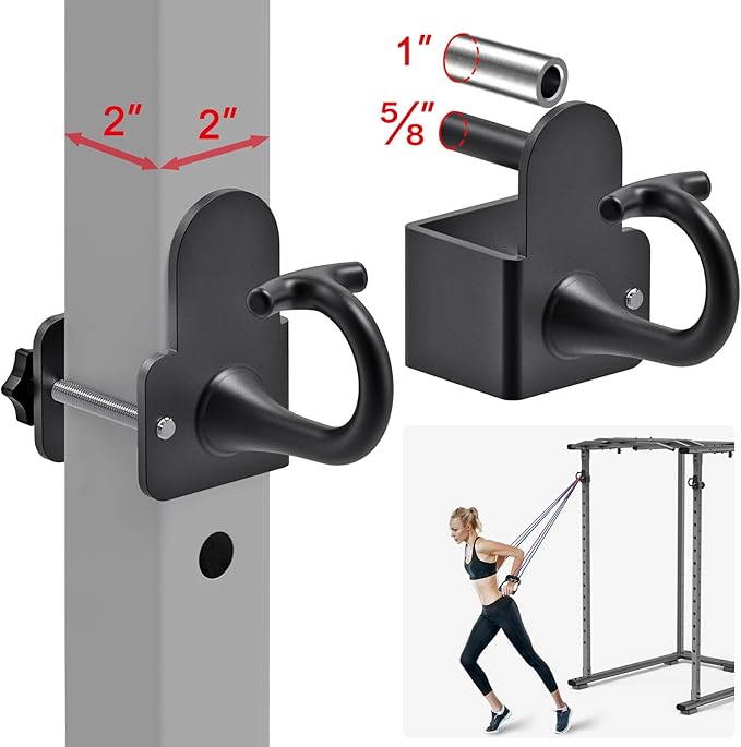 Kipika Power Cage Squat Rack Home Gym Accessories - Anchor for Resistance Bands Fits Rack with 5/8" or 1" Holes, Heavy Duty Hooks for Workouts, Strength Training, and Physical Therapy Exercise, 2 Pack