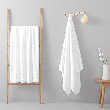 REDKISS 100% Cotton Bath Towels Set of 2, Extra Large Bath Sheets 35 X 70 Inches, 800 GSM, Quick Dry, Ultra Soft & Super Absorbent Bathroom Towel Sets for Bathroom, Gym, Spa, Pool & Hotel, White
