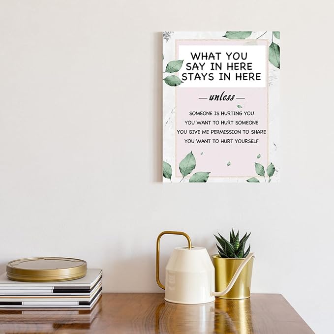 What You Say In Here Stays In Here Canvas Wall Art,Mental Health Positive Canvas Framed Wall Art Painting Ready to Hang for Kids Classroom Nursery Therapist Office Wall Decor (12 x 15 Inch)
