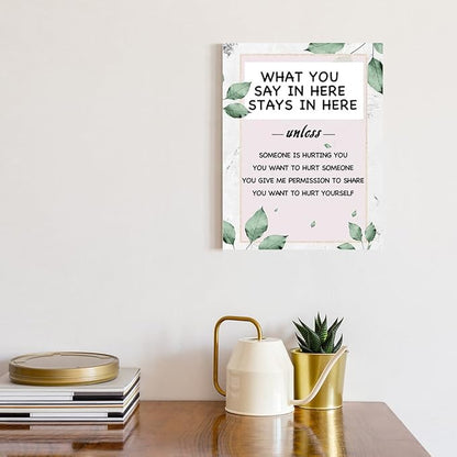 What You Say In Here Stays In Here Canvas Wall Art,Mental Health Positive Canvas Framed Wall Art Painting Ready to Hang for Kids Classroom Nursery Therapist Office Wall Decor (12 x 15 Inch)