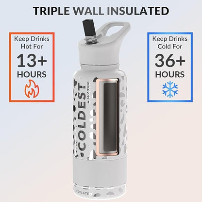 Coldest Insulated Water Bottle with Straw Lid - Stainless Steel Metal Insulated Bottle for Men & Women (Silver Leopard, 32 oz)