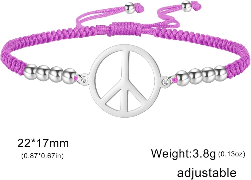 LIKGREAT Peace Adjustable Beaded Bracelet Peace Sign Symbol Pendant Handmade Braided Wax Cords Bracelet for Women